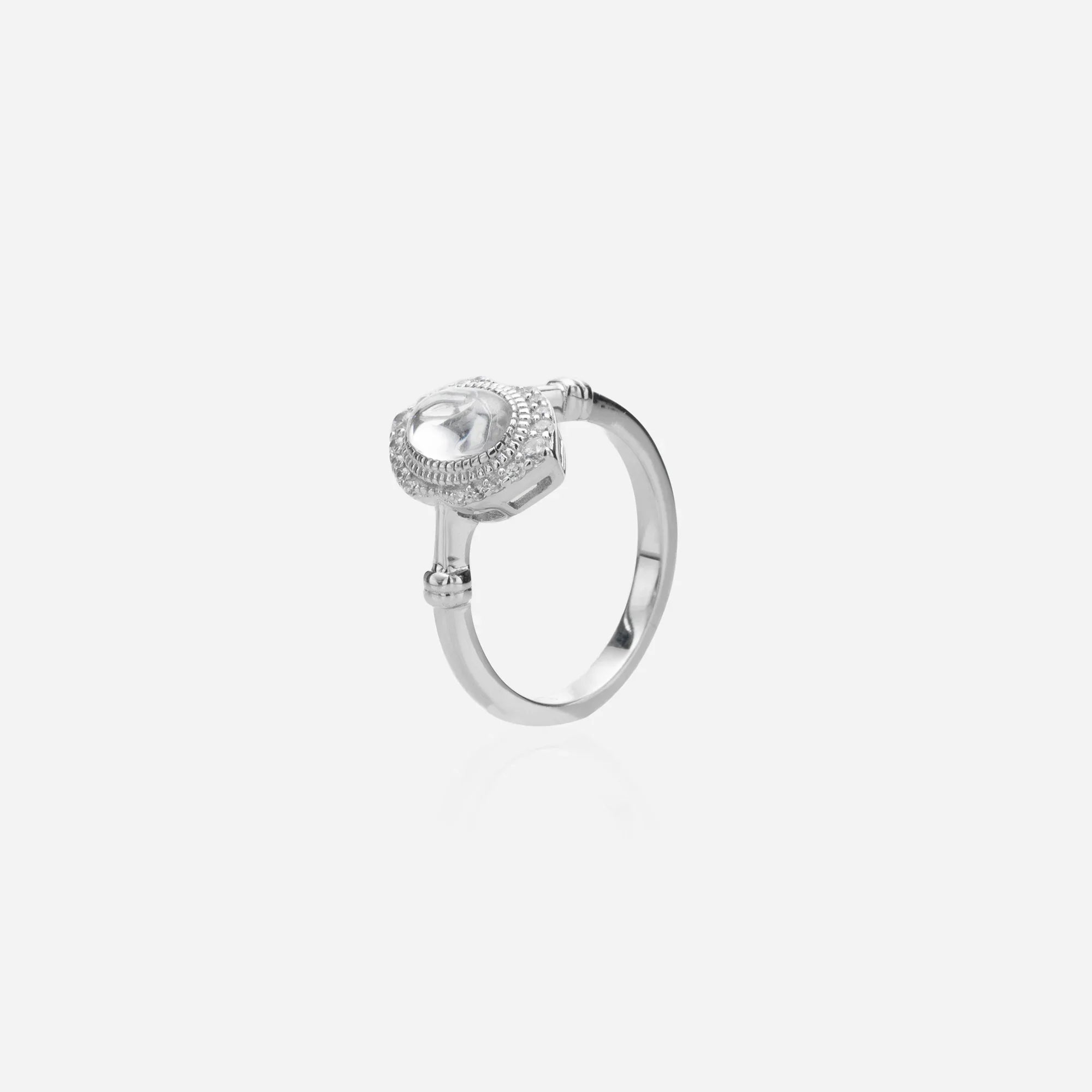 Mirrored Crystal Ring vintage halo cocktail ring in 18K gold with crystal center stone