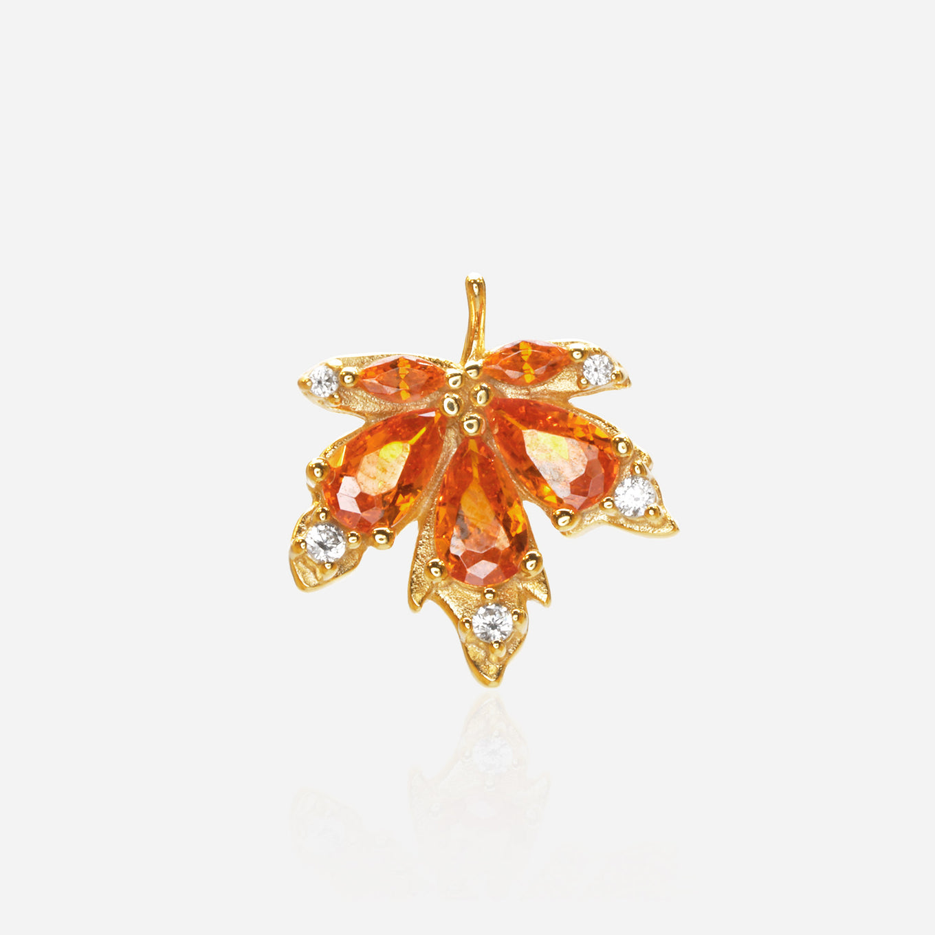 Gradient orange maple leaf pendant amber-hued nano zircon marquise cut stones milgrain beaded edge detail 18K gold
