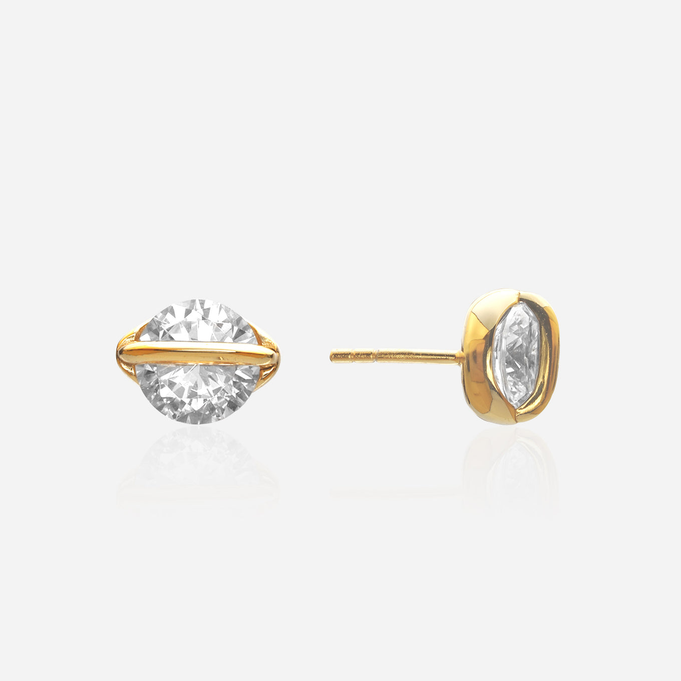 Minimalist gold geometric stud earrings with bar set lab diamond architectural solitaire for sensitive ears second