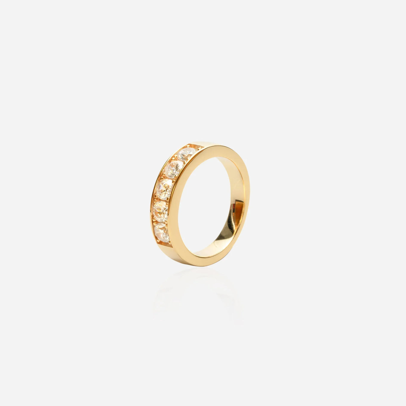 Gold gallery ring channel set ice-white lab diamond band architectural minimalist jewelry