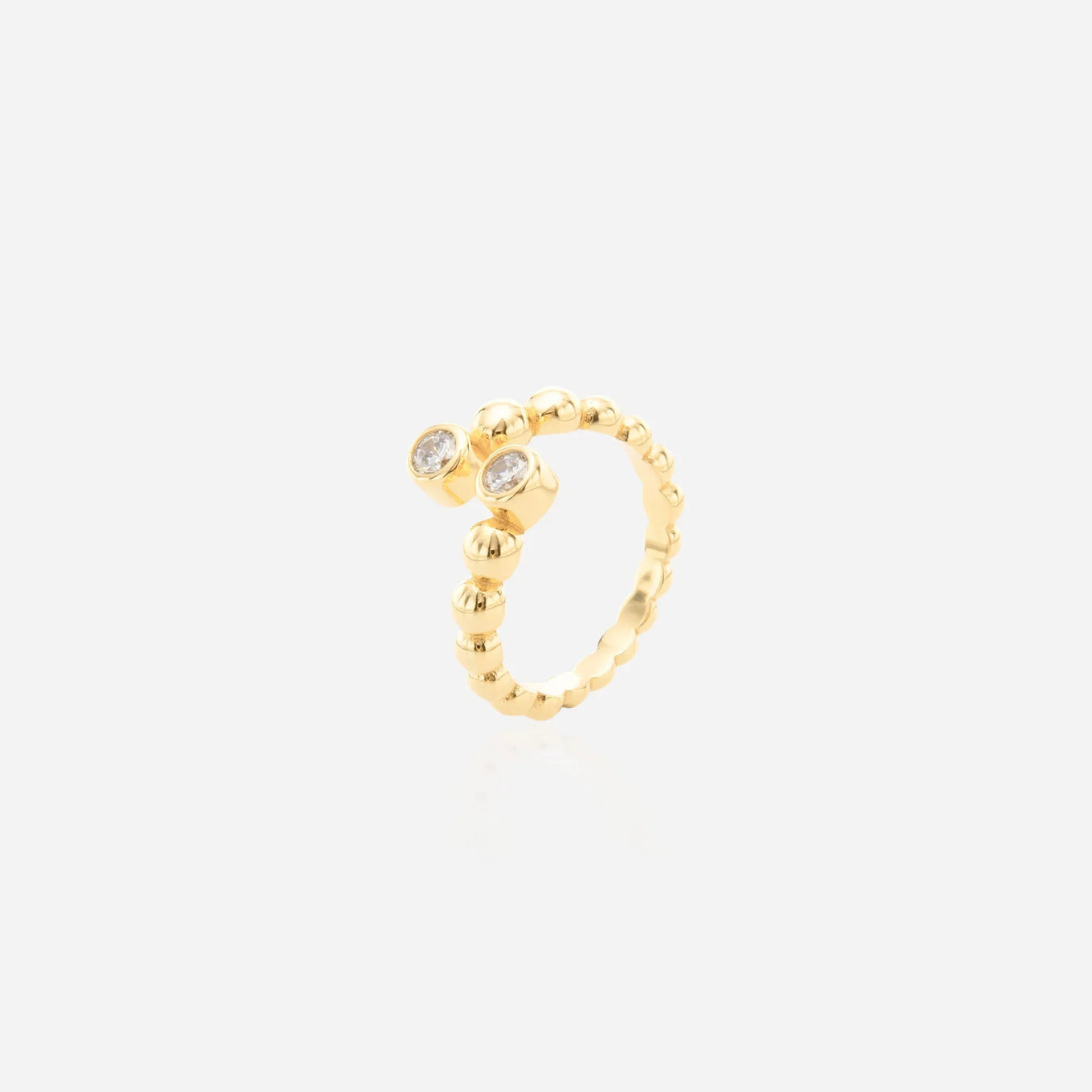 Gold beaded bypass ring spiral design toi et moi lab diamond adjustable open band symbolic jewelry couples ring