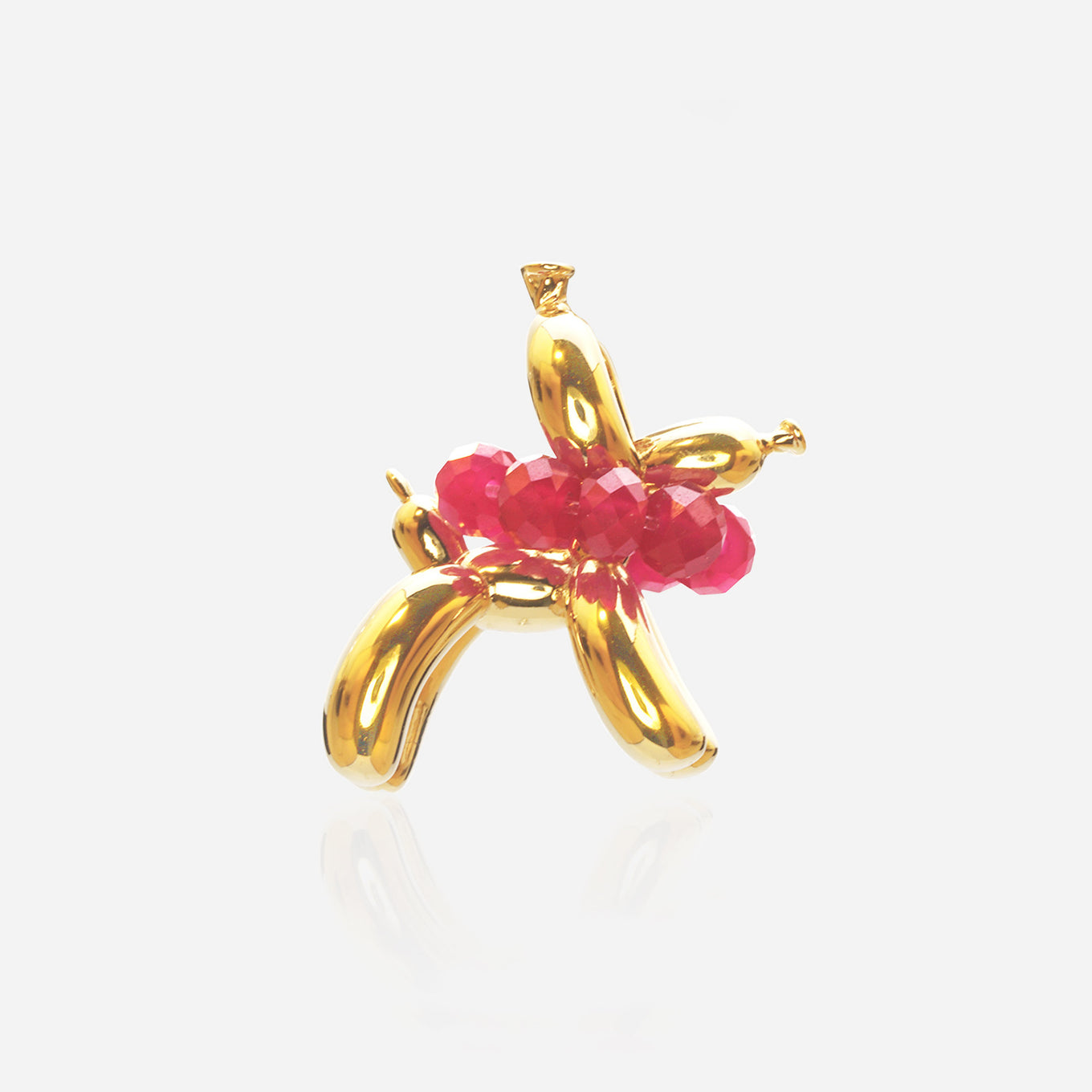 Red corundum balloon dog pendant 18K gold plated whimsical poodle jewelry solid-cast 7.38g Ag925 silver pop art