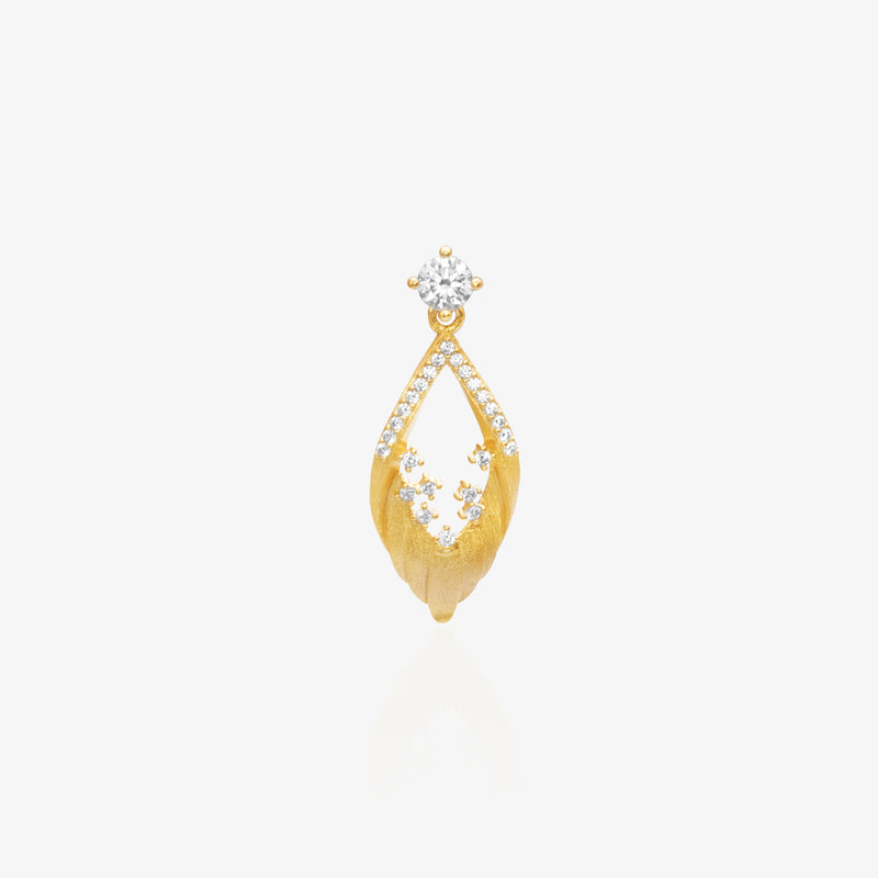 Gold Willow Leaf Pendant — Brushed 18K Gold Plated 925 Silver | Openwork Teardrop Silhouette | High-Carbon Lab Diamond | Elongated Statement Pendant | Pendant Only | ÉLARAMUSE
