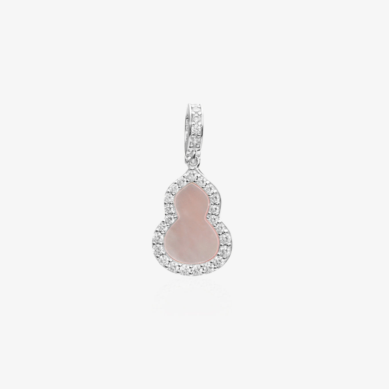 Pink Mother of Pearl Pendant — Rhodium Plated 925 Silver | Diamond Halo Hulu Gourd Silhouette | Natural Pink MOP | Lab Simulated Diamond | Pendant Only | ÉLARAMUSE