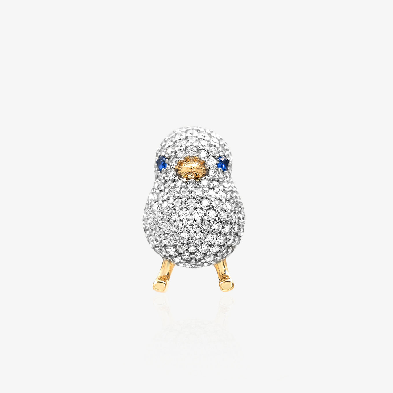 3D Pavé Diamond Duck Pendant  | Cute Animal Bird Chick | Blue Sapphire Eyes