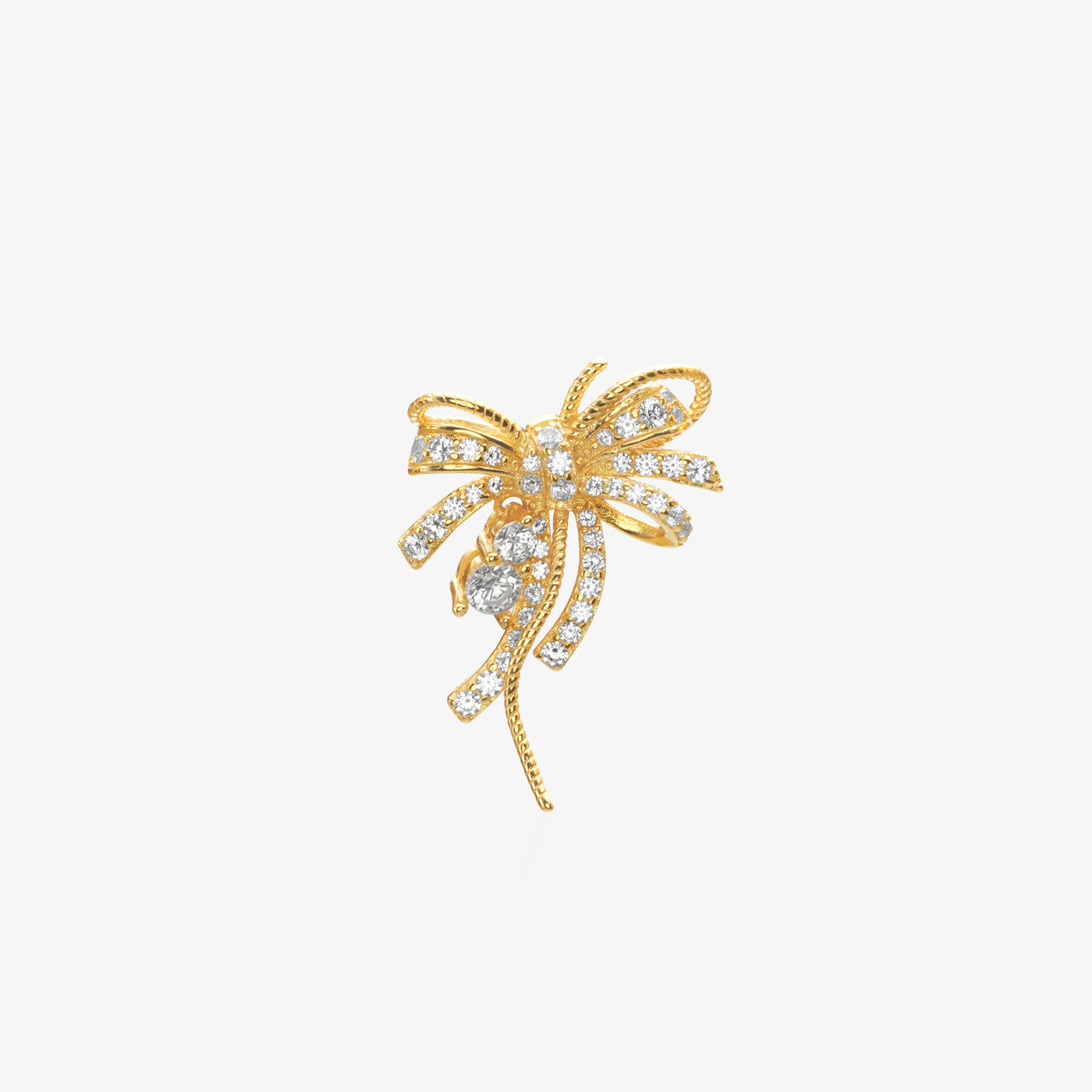 Asymmetrical Ribbon Bow Pendant Necklace — Gold Plated 925 Silver | Diamond Pavé Ribbon | Twisted Rope Texture | Statement Bow Pendant | Pendant Only | ÉLARAMUSE