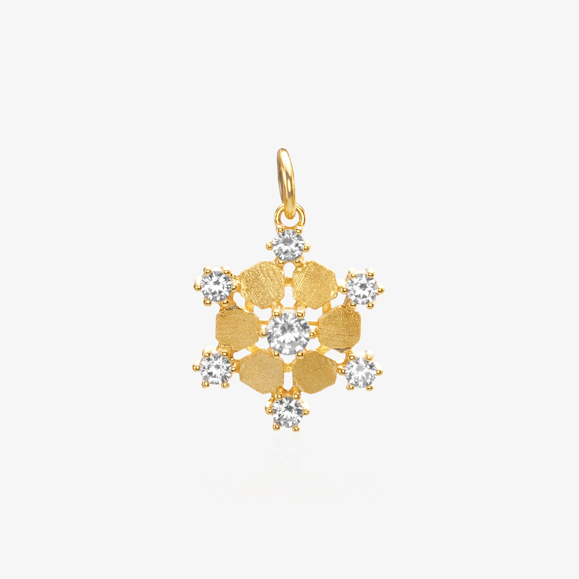 Gold Snowflake Pendant — Matte Brushed 18K Gold Plated Silver | High-Carbon Lab Diamond | 6-Point Winter Charm | ÉLARAMUSE