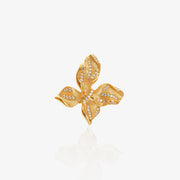Brushed Gold Flower Pendant Necklace — 925 Silver Gold Plated | Asymmetrical Three-Petal Wild Lily | Gradient Diamond Pavé | Matte & Polished Finish | ÉLARAMUSE
