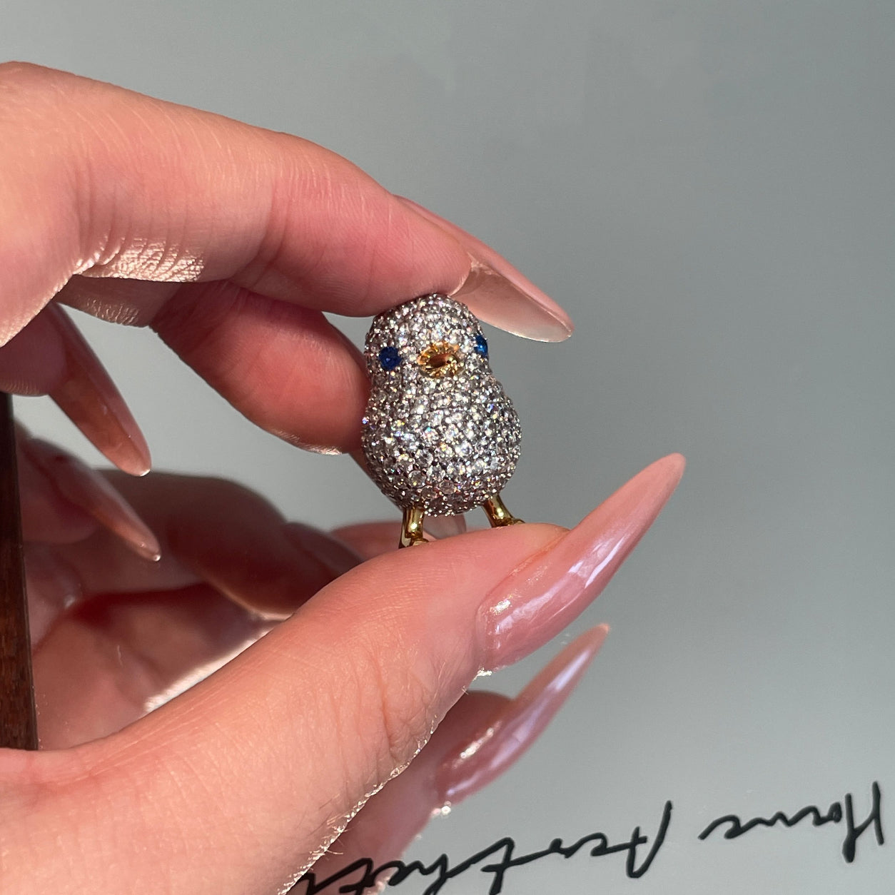 3D Pavé Diamond Duck Pendant Necklace — Gold Plated 925 Silver | Cute Animal Bird Chick | Blue Sapphire Eyes | Pendant Only | ÉLARAMUSE