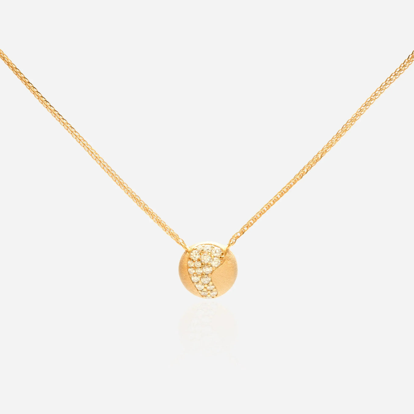 Gold yin yang necklace modern balance pendant satin and lab diamond finish spiritual jewelry