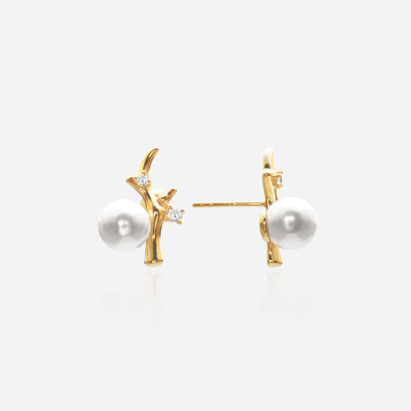 Gold coral branch earrings with crystal pearl studs Mermaidcore aesthetic bridal jewelry