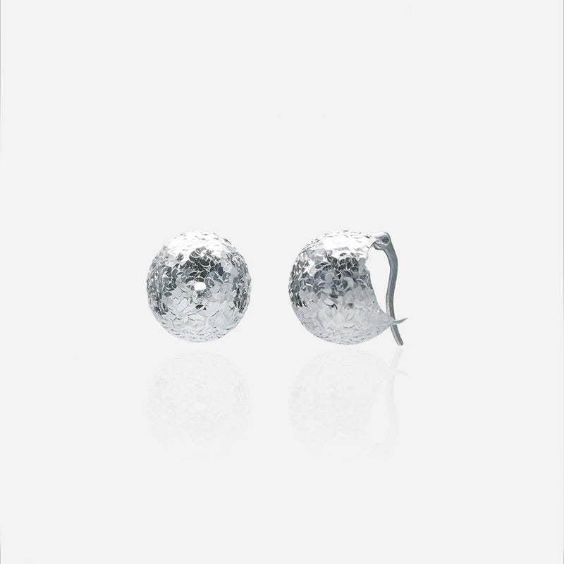Hand-hammered silver dome earrings with fish-scale texture lunar studs hypoallergenic rhodium plated