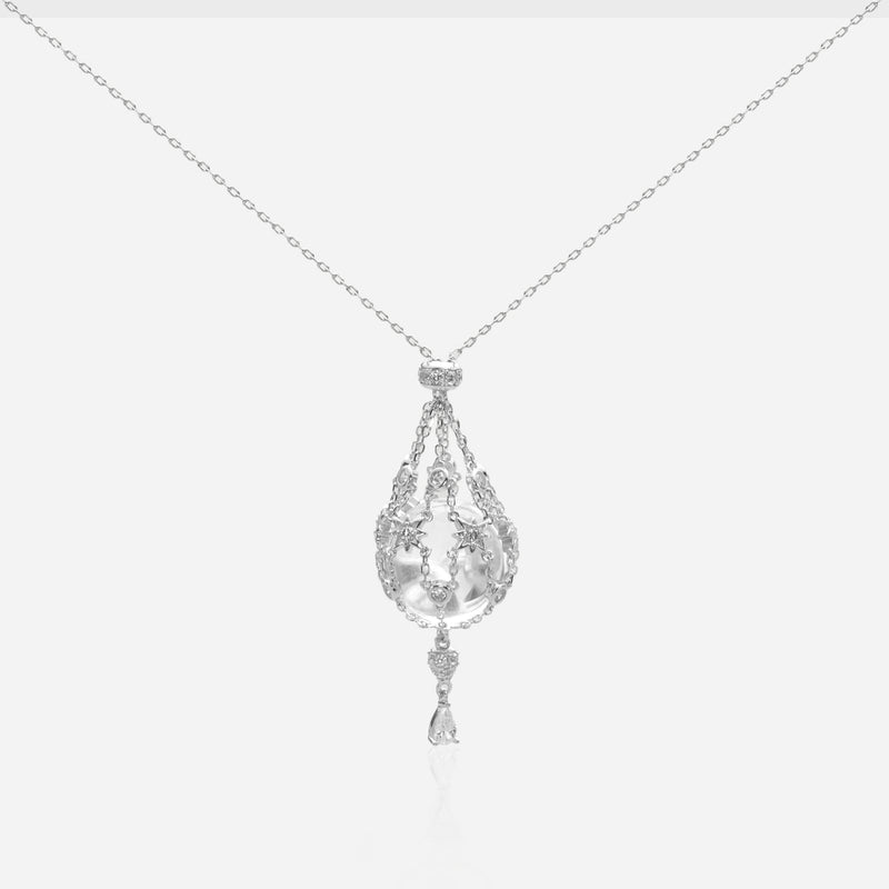 Interchangeable crystal cage necklace showing the detachable design with 10.4g solid 925 silver starlight net cage that can hold your own gems and talismans