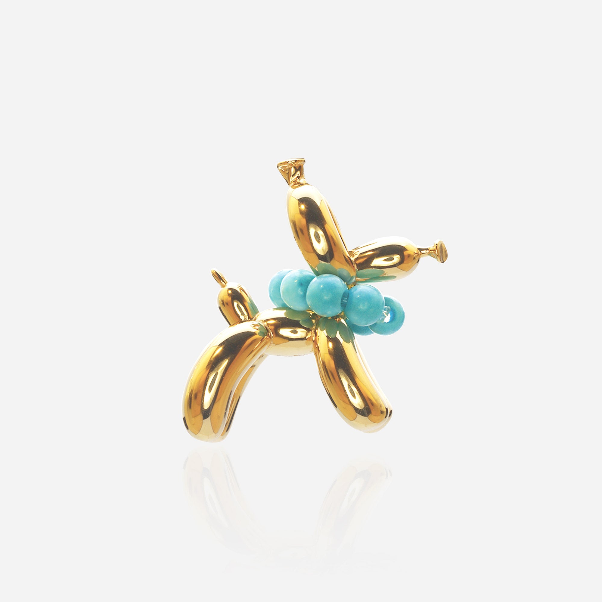 Green turquoise balloon dog pendant 18K gold plated whimsical poodle jewelry solid-cast 7.38g Ag925 silver pop art
