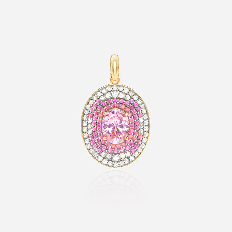 Two-sided compass rose medallion reversible oracle pendant gold Italian Rigato etching pink halo jewelry 18K gold plated Ag925 sterling silver micro-pave lab diamond simulants nano zircon oval medallion 5.60g symbol of guidance inner strength navigation talisman oracle duality reason emotion master engraving vintage patina Buccellati-style luxury of weight architectural presence