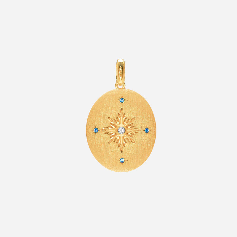 Reversible gold medallion pendant pink ombre side and satin gold compass side two in one necklace charm