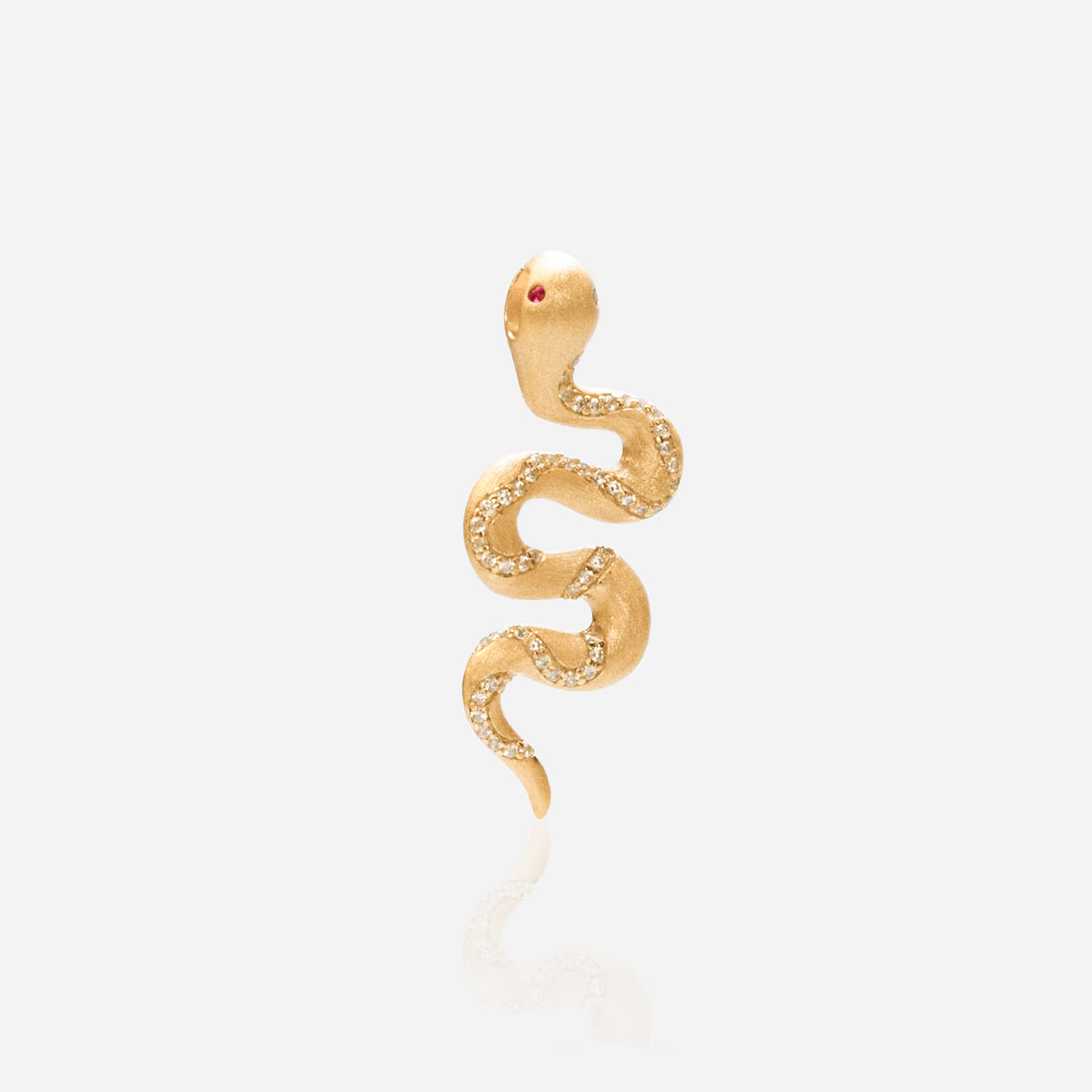 Gold snake pendant satin finish with ruby eye and lab diamond spine reputation aesthetic jewelry pendant only