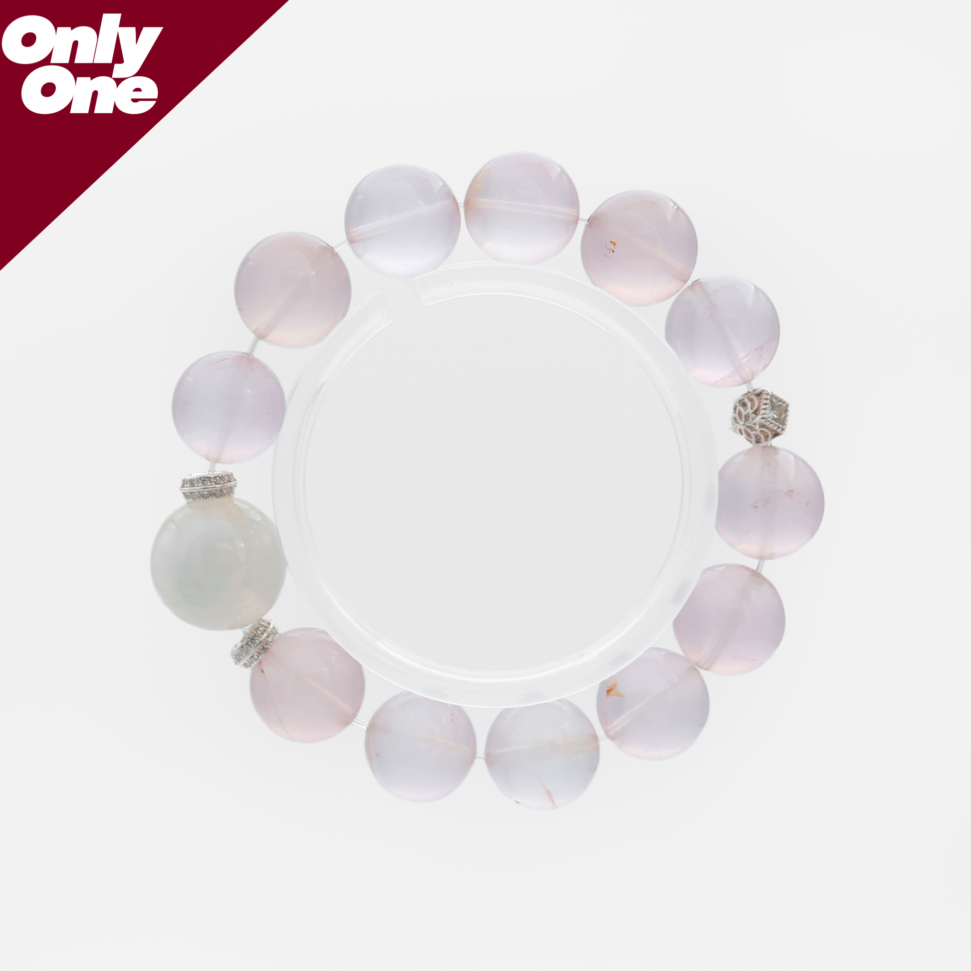 Natural star rose quartz bracelet with six-rayed asterism effect and 15mm snow ghost phantom quartz bead on 925