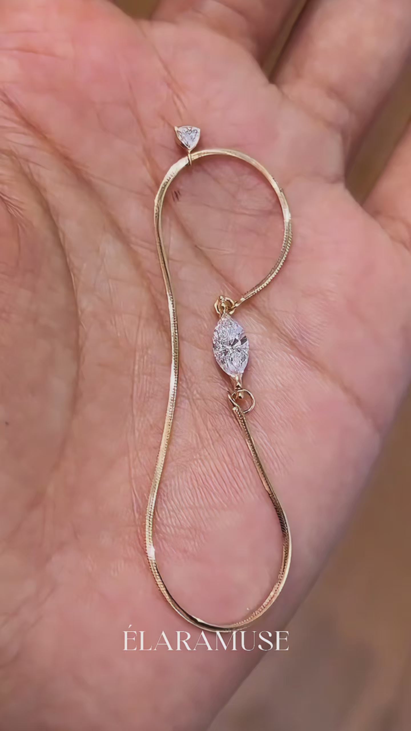 Load video: Gold Herringbone Bracelet | Marquise &amp; Triangle Diamond
