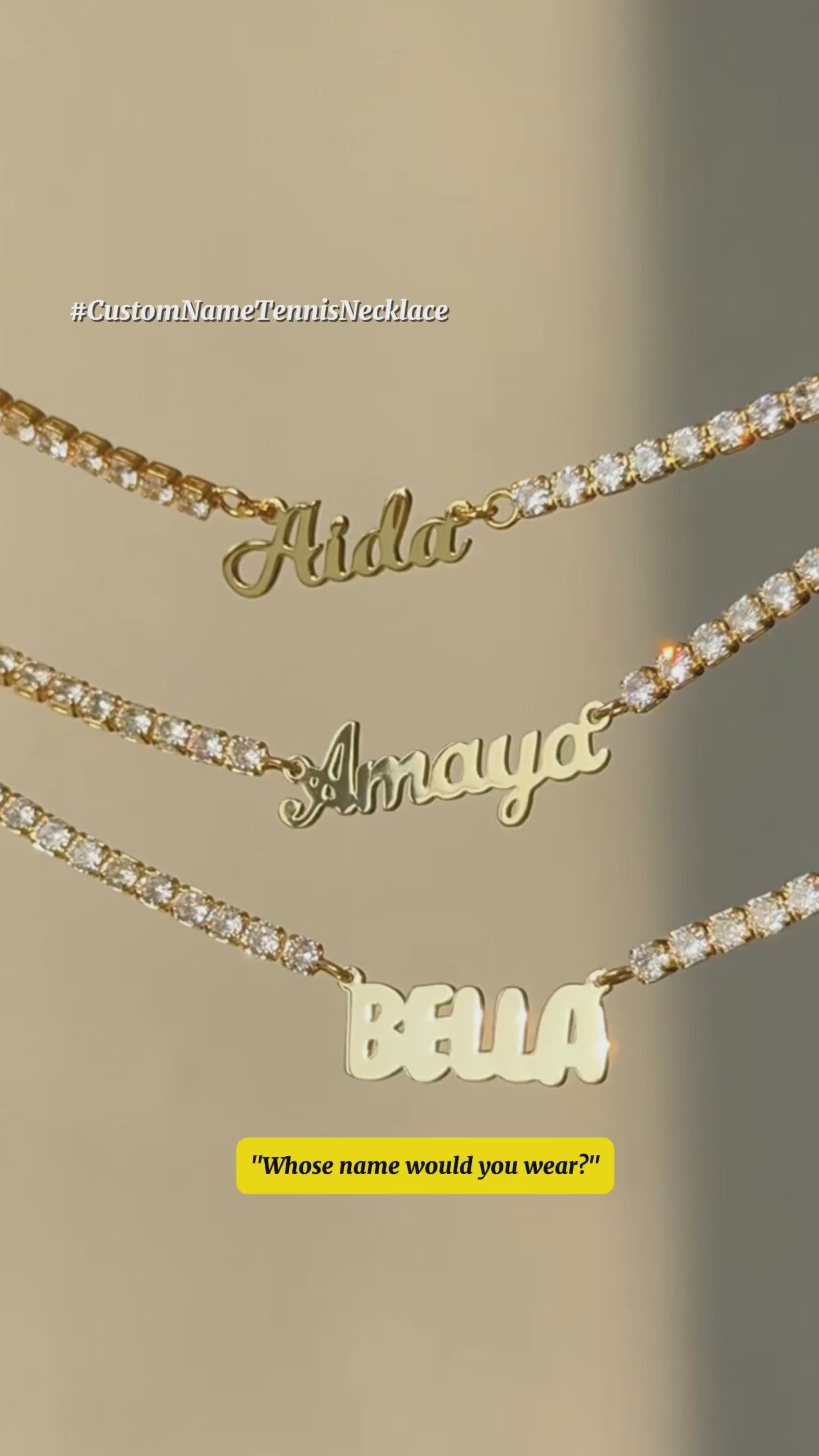 Load video: Personalized Name Tennis Necklace | CZ Cursive | ÉLARAMUSE